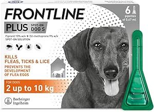 frontline plus spot on small dogs 2 10kg, 6 pipettes